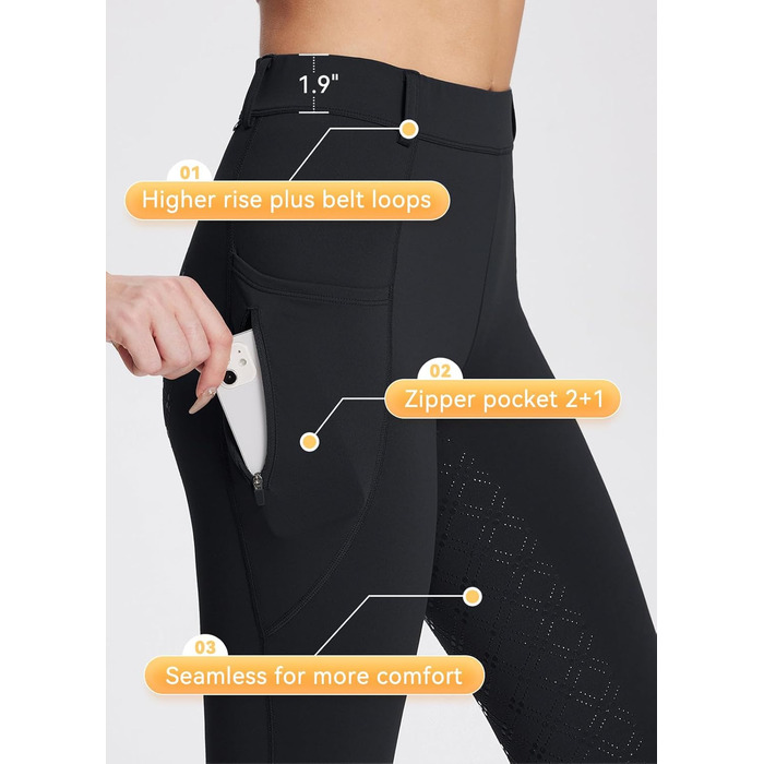 Чорні зимові штани для верхової їзди Baleaf з флісу (повний пояс), з кишенями на блискавці, легінси, розмір L