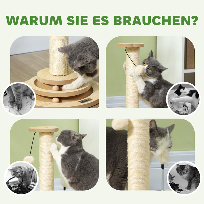 Кігтеточка PawHut 4-в-1, кігтеточка 49 см, кігтеточка Sisal Cat з ігровим м'ячем, кігтеточка для кішок для котів, меблі для дряпання кішок, кімнатна, дуб | Аосом