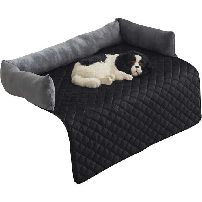 М'яке ліжко-софа для собак та котів з велюру, 75x75 см, сірий/чорний. Захист меблів, антиковзаюче, знімний чохол