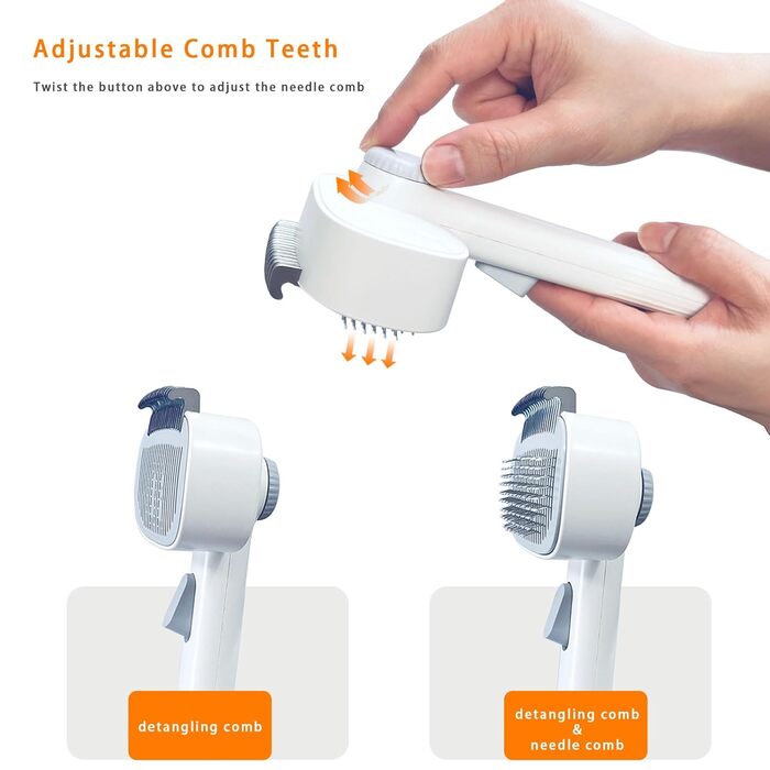 Брашувальник для собак та котів 2-в-1 - регульований гребінь для видалення шерсті з функцією швидкого очищення | Безпечний гребінь для зняття ковтунів, спутанного волосся та зменшення випадіння шерсті | Підходить для довго- та короткошерстих тварин