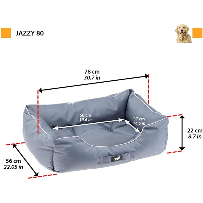 Ортопедичне ліжко для собак великих порід Ferplast: м'яка, водонепроникна лежанка з знімним чохлом, 110 x 70 x 8 см, сірий колір