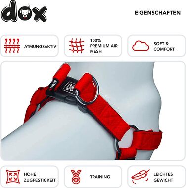 Регульована шлейка для собак і котів DDOXX Air Mesh, м'яка, червона, розмір M – прогулянкова амуніція для малих, середніх і великих порід