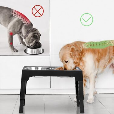 Набір мисок для собак з регульованою висотою, 2 шт. з нержавіючої сталі, для великих, середніх та малих собак