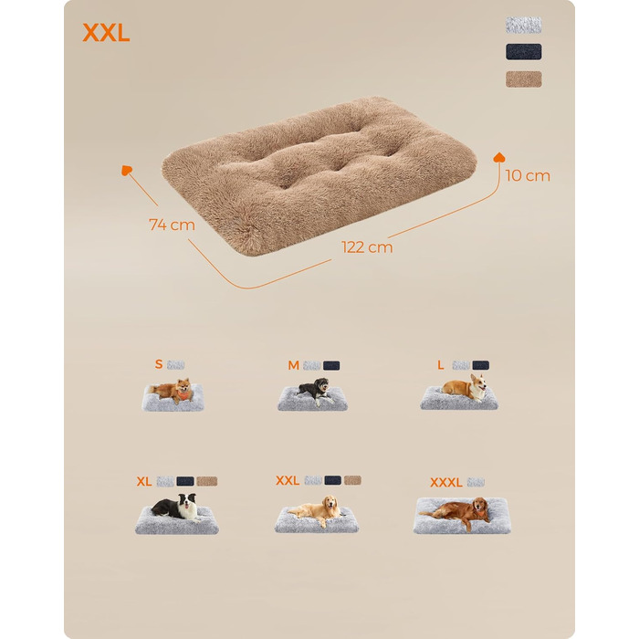 Ліжко для собак Feandrea, м'який килимок, плюшеве ліжко, 122 x 74 см, м'яка підстилка, миється, багатофункціональне, верблюжий колір