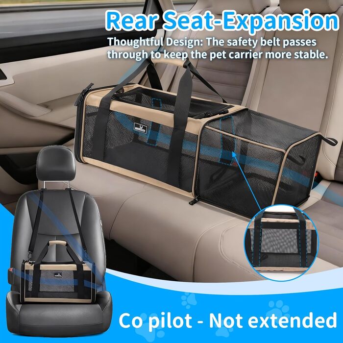 Розширювана переноска для домашніх тварин Wakytu для собак і котів, велика сумка для подорожей з 5 сітчастими вікнами (Коричнева, XXXL)