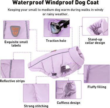 Водонепроникна та вітрозахисна жилетка для собак з D-кільцем, тепла зимова куртка для собак (Lila, S)