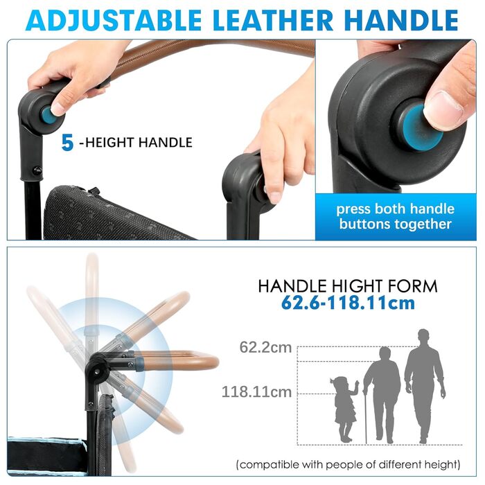 Візок для собак Snagle Paw з дверцятами та рампою, великий, розкладний, для собак середніх та великих порід, регульована ручка та гальма, 4 колеса для прогулянок, бігу, подорожей, до 90 кг (Чорний/Синій)