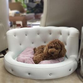 Лежак для собак Princess Tactic VIP Bichon Diamond, розкішний, білий, шкіряний, літній, миючийся, диван для цуценят