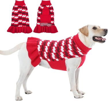 Пуловер для собак OUOBOB – зручний пуловер з коміром-горловиною для дівчаток, теплий одяг для великих собак, ідеальний для холодних днів та свят, червоний, розмір X-Large, колір (червоний/подорож, однотонний)