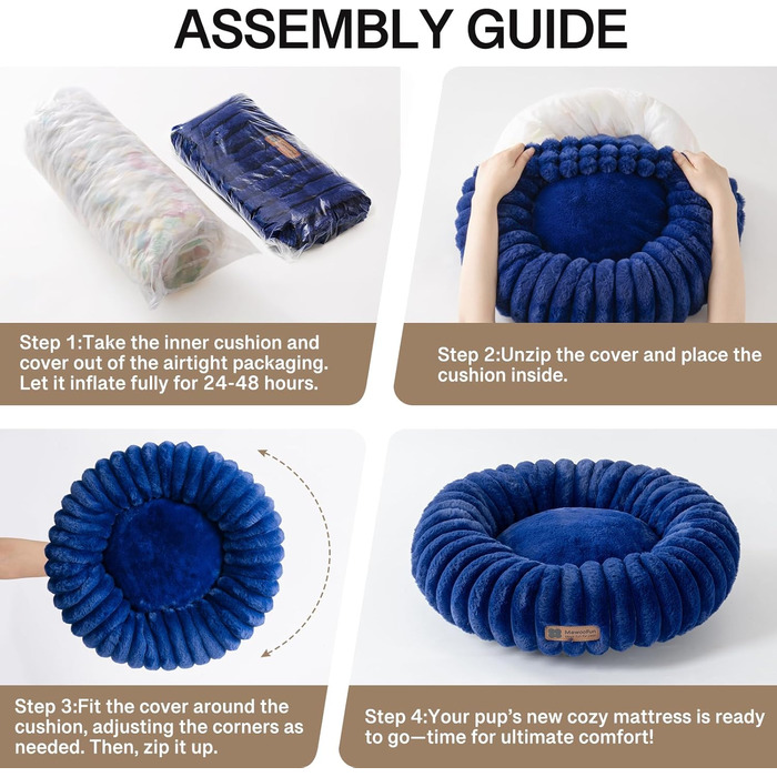 Кругле м'яке ліжко для собак MEWOOFUN, 64x64x18 см, Marineblau (темно-синій)