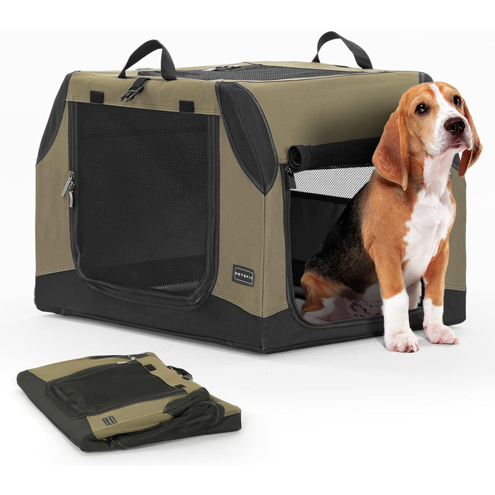 PETSFIT переносна переносна собача переноска для автомобіля та дому, M (76x50x48 см), армійний зелений