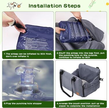 Автомобільний лежак для собак, знімний Airbag, сірий, водонепроникний, для собак до 15 кг, технічна тканина