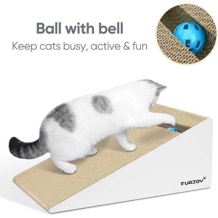 Furjoy Котячий Драпак Вертикальний 2-в-1, Драпак-Килимок, Лаунж, з Котячою М'ятою та Дзвіночком (50 x 24 x 20 см, 37 x 24 x 15 см)