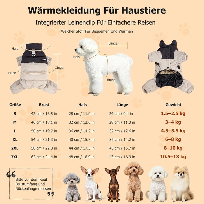 Водонепроникний зимовий одяг для собак PETCUTE: тепла куртка з D-кільцем для малих, середніх та великих собак. Теплий одяг для собак у холодну погоду, бежевий, L