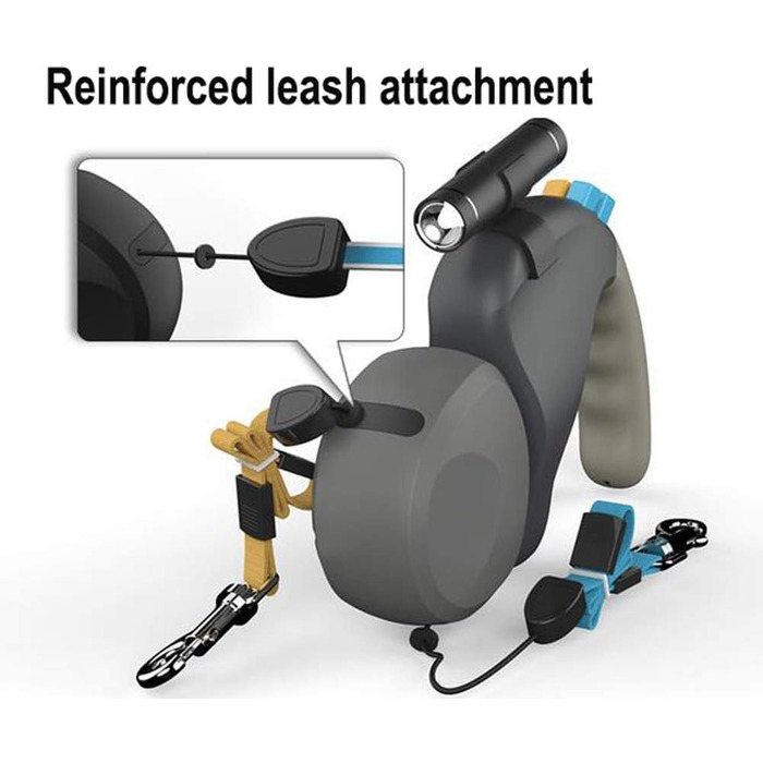 Висувна собача повідка, подвійна повідка для 2 собак, зручна ручка з піни, автоматична повідка, для великих та середніх собак, чорна