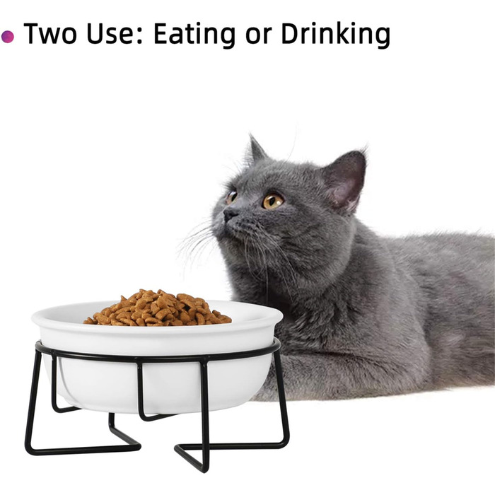 КерамІчна годівниця для котів з металевим підставкою, 340 мл, біла