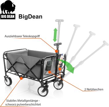 Складаний вагончик BigDean Kompakter – вантажопідйомність до 80 кг, сірий та чорний