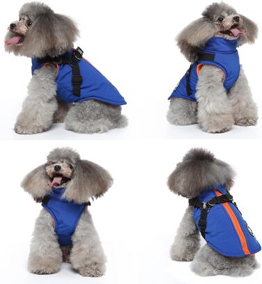 Тепла куртка для собак, жилет, повід, 2-в-1 зимова куртка, без тяги, жилет для собак, повід, комплект, куртка для цуценят, маленьких та середніх собак, блакитний (S)