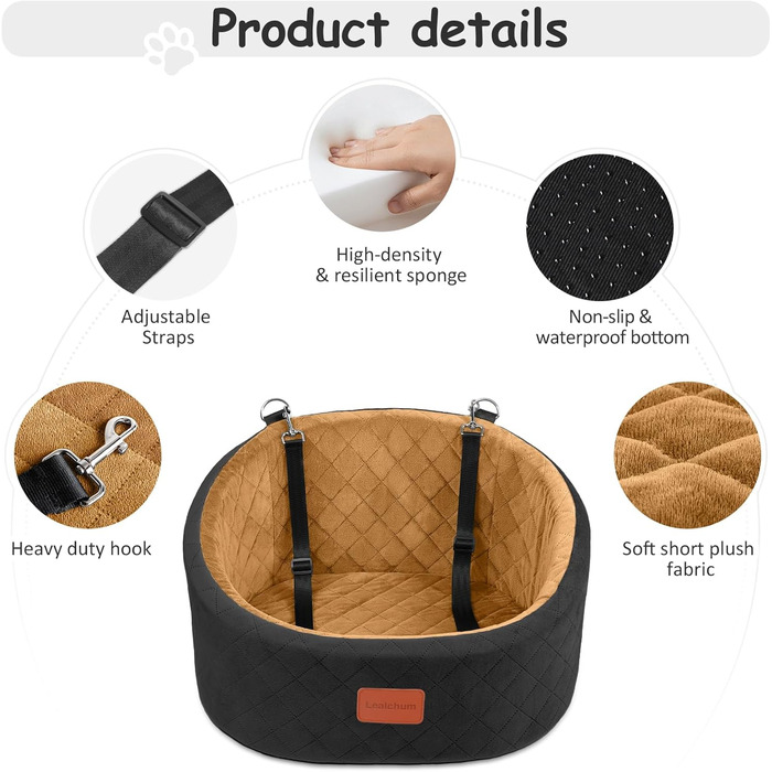 Зручний автокрісло для собак з кріпленням для безпеки, миється, з неслизьким дном (Чорний/Кофе, Маленький)