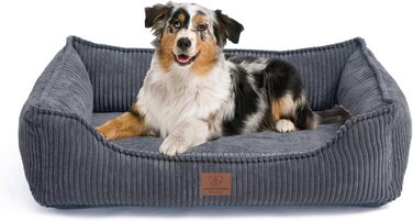 Ортопедичне собаче ліжко преміум-класу з корду для собак маленьких та середніх порід, з додатковою петелькою, водонепроникний внутрішній чохол, собаче ліжко-софа, подушка для собак, знімний та пральний чохол, 80 x 60 x 17 см, Сірий (M)