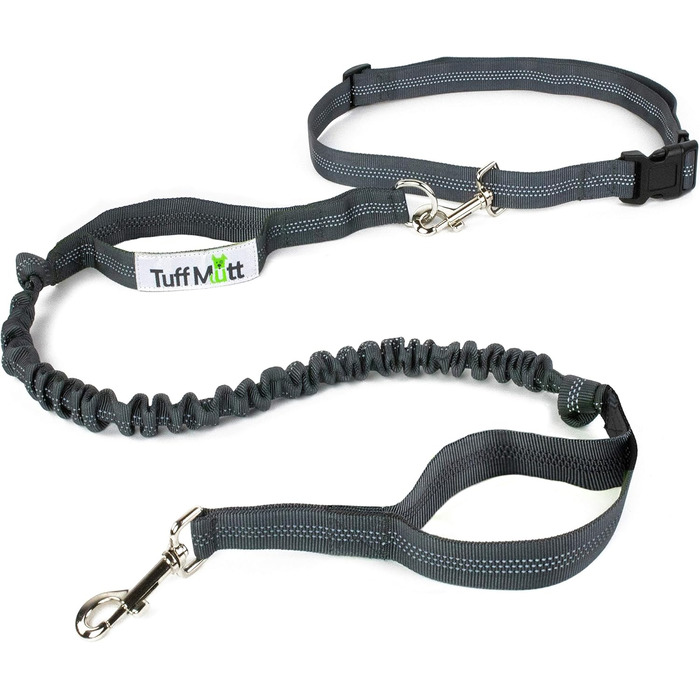Tuff Mutt повідок для бігу з собакою, міцний двохручний біговий повідок-амортизатор 1,2 м з відбиваючою стрічкою та регульованим поясом до 107 см