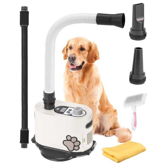 Фен для собак Mxmoonant 3000W з регулюванням швидкості та температури, з подовжуваним шлангом та великою насадкою, з рушником