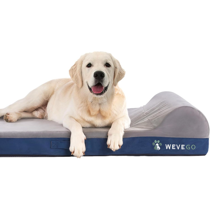 Велике ортопедичне ліжко для собак з гелевою піною пам'яті, міцний фланелевий матеріал, знімний чохол та водонепроникним вкладишем (117 x 74 x 20 см, блакитна подушка)