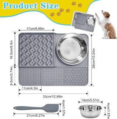 Шлека для собак Cooltto з лотком та шпателем: силіконова підстилка з присосками для купання, грумінгу та догляду за кігтями (сірий)