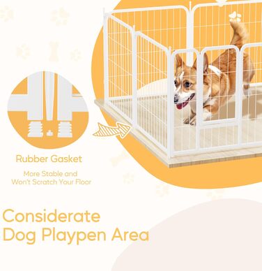 Клітка для собак HealSmart, 61 см, 8 панелей, міцна металева, портативна, для дому та вулиці, кемпінгу, двору, автодому, огорожа, приватність, тераса, білий колір