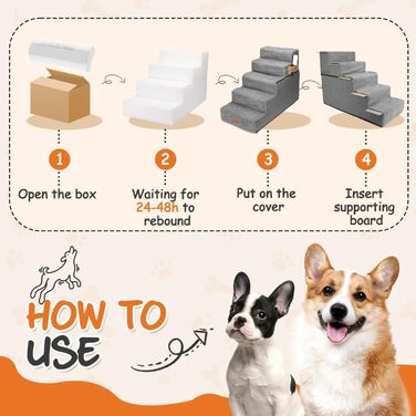 Східці для собак Nobleza - пандус для тварин з валиком для ворсу, 5 сходинок, підійде для котів та собак, для ліжка та дивану (4 сходинки)