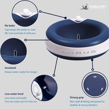 Автоматична поїлка Torus Pet Maxi для собак і котів, 2 л, синя, з фільтром, антимікробна, BPA-free, для дому і подорожей, не протікає