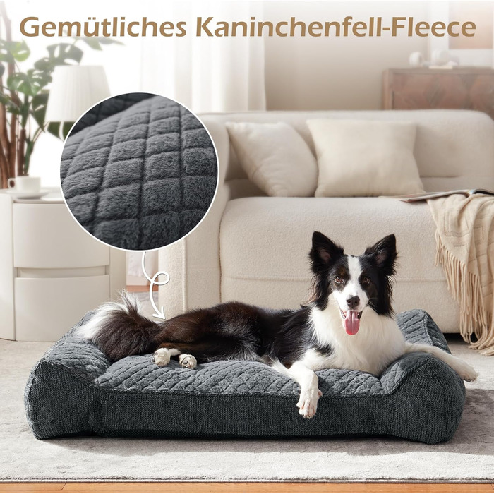 Ортопедичне ліжко для собак JOEJOY, великі породи, миюче, з неслизьким покриттям, кошик для собак з м'якого штучного хутра, 107x76x24 см, XL, сірий