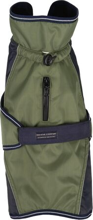 Зимовий теплий накид для собак Flamingo – Eisberg, какі та темно-синій, 40 см, поліестер, дихаючий, водостійкий, з PU-покриттям, з ремінцем на животі, з отвором для шлейки, світловідбиваючий