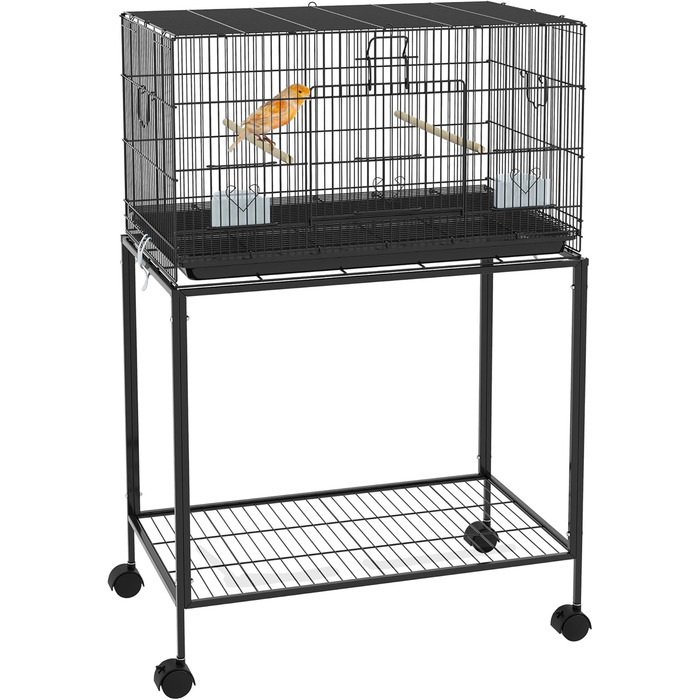 Клітка для птахів PawHut 77x46x119 см, металева, знімний піддон, жердочки, годівниці, для хвилястих папуг і канарок, чорна