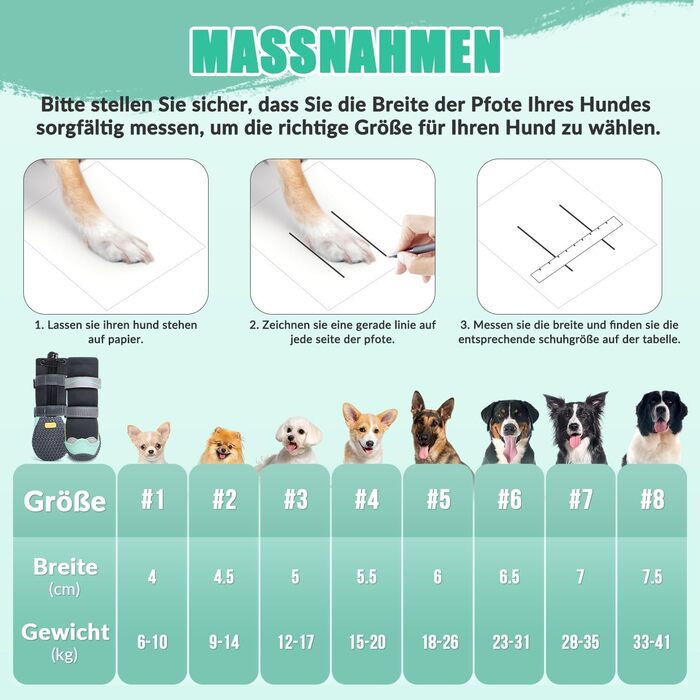 Чоботи для собак SlowTon - Водонепроникні зимові чоботи для собак, теплі снігоступи з неслизькою гумовою підошвою та світловідбиваючими смугами для собак маленьких та великих порід, розмір 5 (зелений)