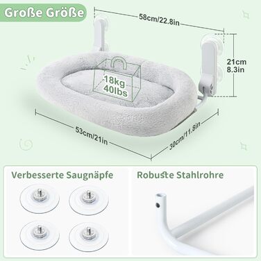Лежанка для котів на вікно GUUSII HOE: крісло-гамак з 4 присосками, легка установка, білий (сірий, м)