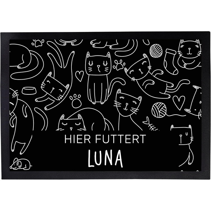 Підкладка для котячого годування з іменем, персоналізована, чорна, 40x60 см