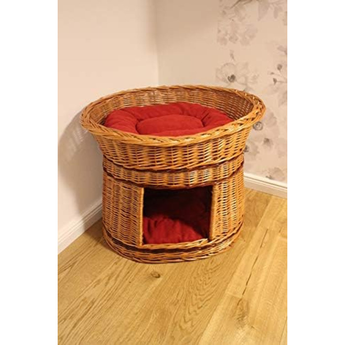 Дерев'яний кігтеточка-кімната для котів з подушками, кімната для собак, корзина для котів з ротангу, натуральний дизайн