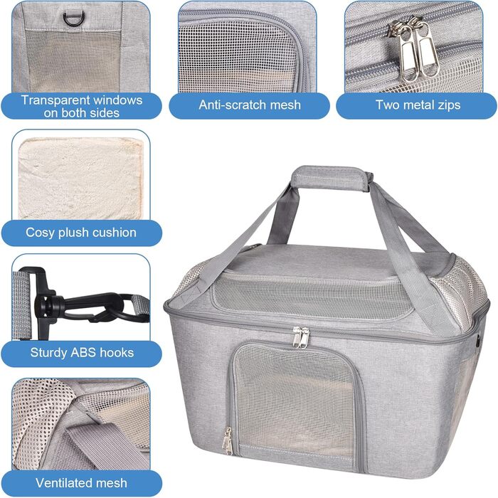 Транспортна переноска для котів та собак, складана переноска-мішок, переноска для тварин з регульованим плечовим ременем, схвалена авіакомпаніями