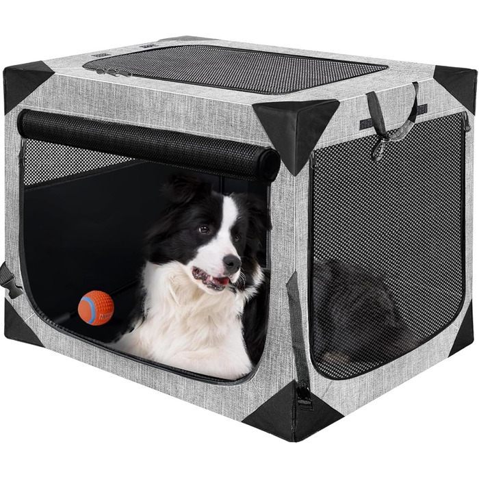 Складана переносна будка для собак великих порід, м'яка, для подорожей, всередині та зовні, сітчасте вікно, темно-сірий колір, 91.4 x 63.5 x 63.5 см