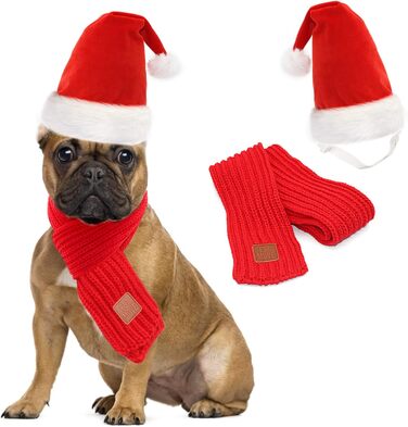 Новорічна шапка та шарф для собак, костюм для собак на Різдво. Підходить для собак різних розмірів. Комплект: шапка + шарф.