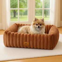 М'яке собаче ліжко для середніх порід, зручне та миється, прямокутне, з неслизьким покриттям, коричневе, розмір M (63x53x18 см)