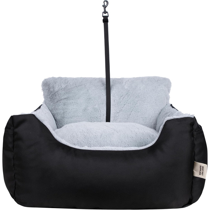 Підвищення для собак у автомобіль, вантажівка або SUV, з м'яким плюшевим килимком та високими бортиками, зручний матрац з безпечними ременями, чорний, 53x51x36 см