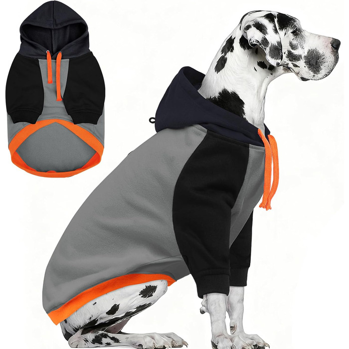 Світшот для собак AOFITEE великого розміру (XX-Large), теплий, з капюшоном, сірий, для осені та зими