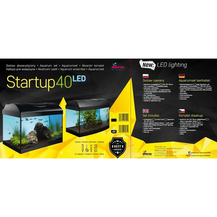 Комплект акваріума Diversa Startup LED, прямокутний, чорний, з обладнанням та LED освітленням для риб
