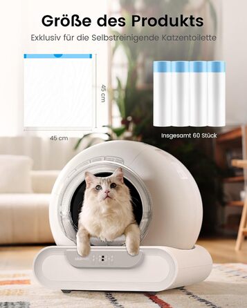 Автоматичний туалет для котів LELO PAWS, 65л, самоочисний, з контролем запаху, керування через APP, електричний, XXL, з мішком для сміття та килимком, для кількох котів, білий (блакитний)