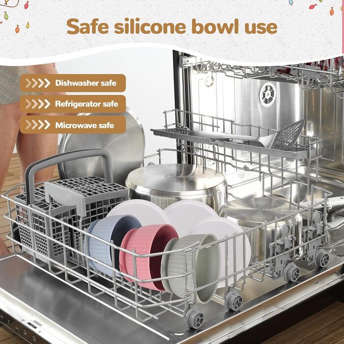 Набір мисок для котів та маленьких собак з силікону (3 шт) з кришками, неслизькі, для мікрохвильовки та посудомийної машини, смугастий дизайн