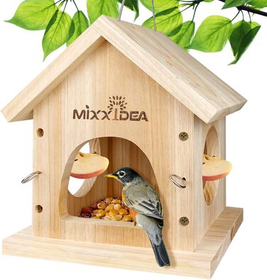 Годівниця для птахів Mixxidea з дерева, багатофункціональна годівниця для диких птахів, підвісна, з кедрової деревини, легко чистити та заповнювати, дерев'яного кольору