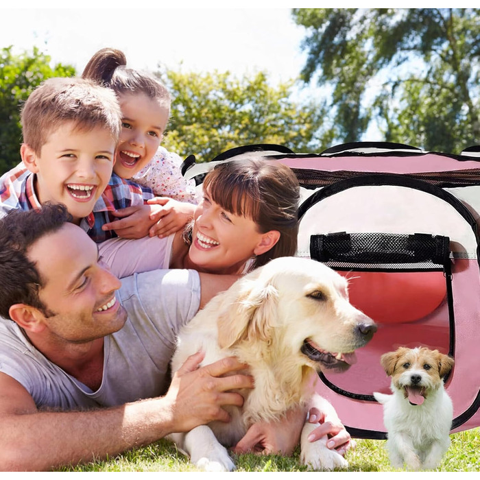 Клітка-бігове подвір'я для тварин BRIMOREA, 74x74x43 см, рожева. Підходить для собак, котів, кроликів та інших дрібних тварин, для дому та вулиці.