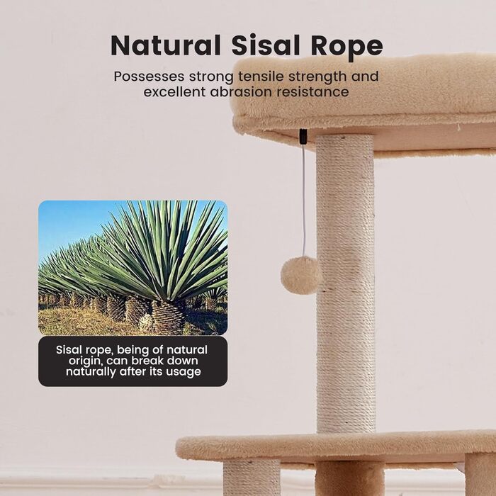 Кігтеточка для котів Gardner Pet Katzenbaum, велика, 105 см. Активна кігтеточка з колоною, платформою, 2 печерами, кошиком для котів. Компактні меблі для котів у квартиру, темно-бежева (L (59 x 48 x 165 см))